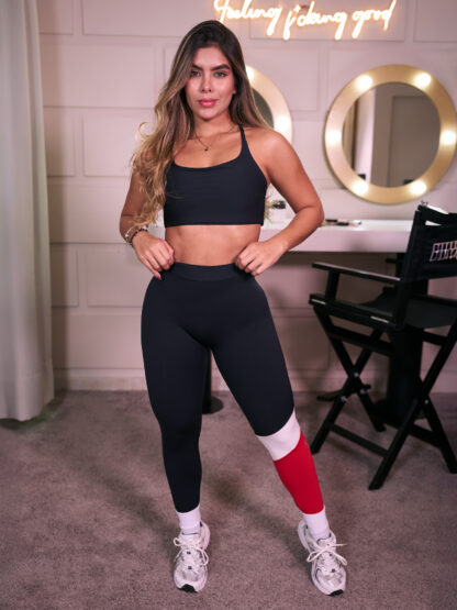 Leggin Negro Tres Franjas Blanco-Rojo - Imagen 4