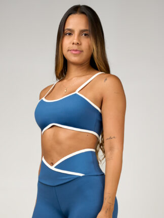 Top Estraple Azul Demin Sesgos Blancos