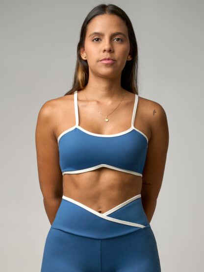 Top Estraple Azul Demin Sesgos Blancos - Imagen 2