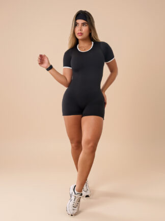 Enterizo 5027 Broken Corto Negro Sesgos Blanco