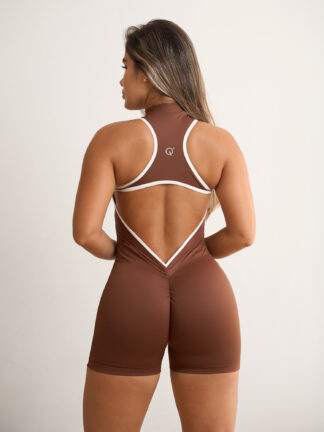 Enterizo 677 Corto Terracota Sesgos Blanco