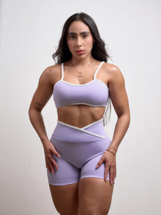 Short Pretina Cruzada Lila Sesgos Blanco