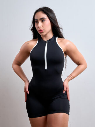 Enterizo Spider 6077 Negro Sesgos Blanco