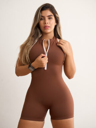 Enterizo Zipper Café Sesgos Blanco